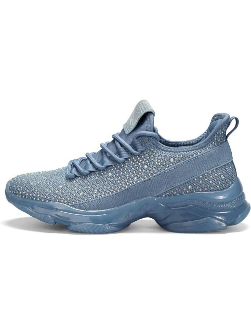 Women  Blue Rhinestone Mesh Slip On Walking Breathable Sparkle Glitter Sneaker